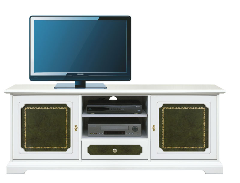 Meuble Tv 2 portes 1 tiroir avec v&eacute;ritable cuir