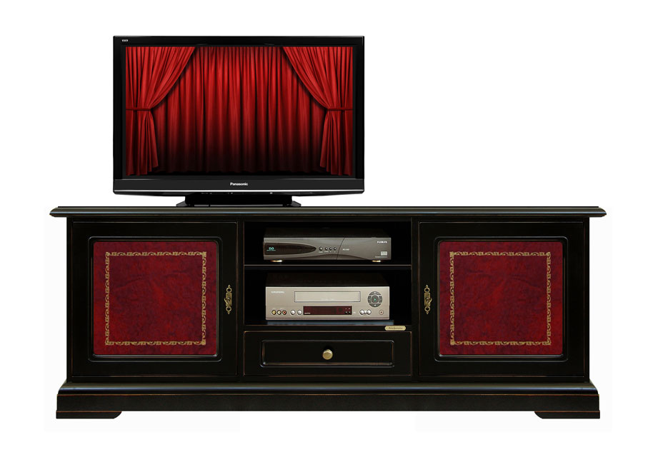Meuble tv noir avec cuir Coll. Vesuvio