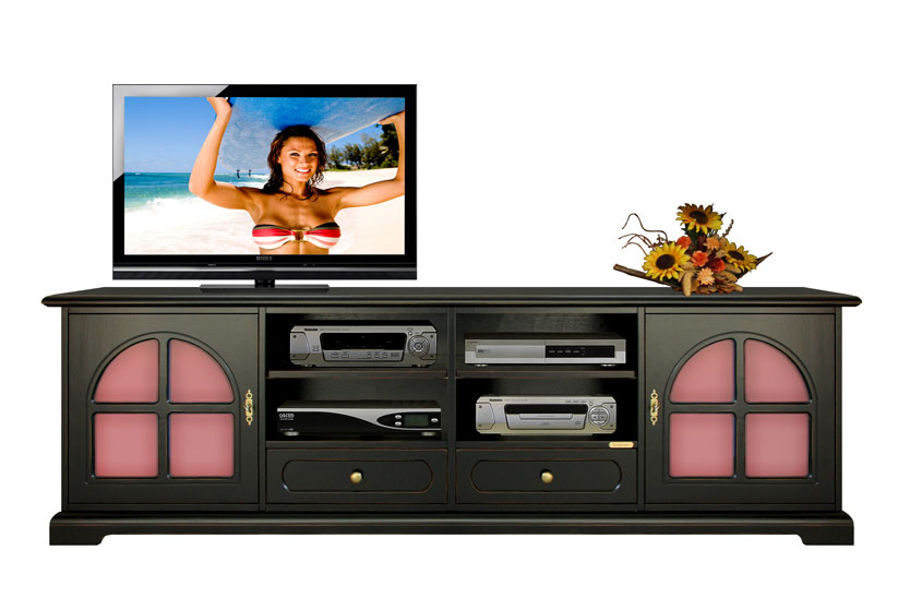 Meuble Tv avec verre d&eacute;poli rose